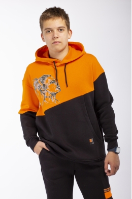 Худи подростковое утепленное (черный-оранж)