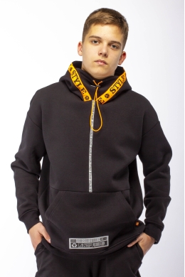 Худи подростковое утепленное (черный-оранж)
