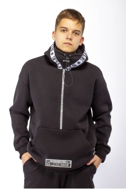 Худи подростковое утепленное (черный-серый)