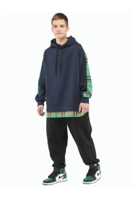 Худи подростковое оверсайз (темно-синий с зеленым)