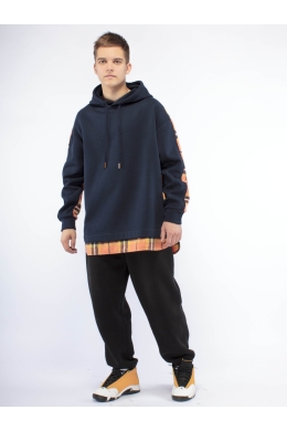 Худи подростковое оверсайз (темно-синий с оранжевым)
