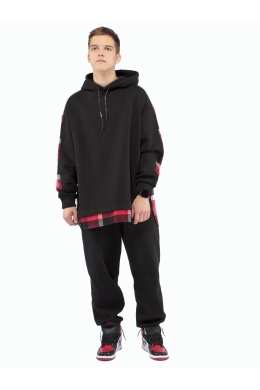 Худи подростковое оверсайз (черный с красным)