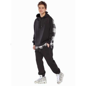 Худи подростковое оверсайз (черный с белым)